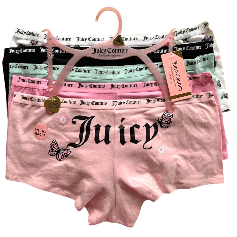 Juicy Couture Women's Set of 5 Cotton Spandex Tag-Free Panties Size XL Multi